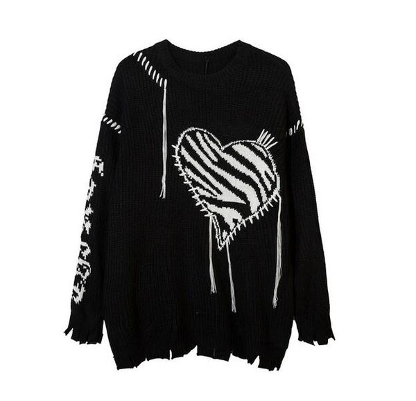 

high street mens tassel sweater couple oversize loose knit pullovers drawstring washed knitwears
