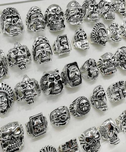 

punk style 20pcslot silver skull band rings mix skeleton big sizes men039s women metal jewelry gifts8974579