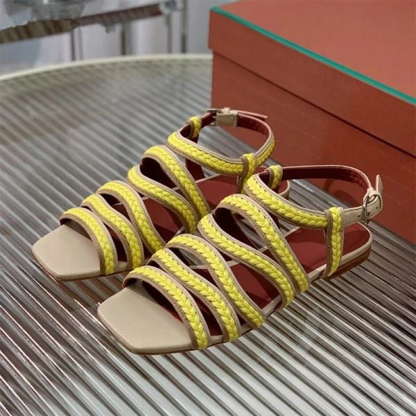 

casual shoes summer new woven leather sandals flat heel caasual beach open toe strappy rome sandalias holiday women, Black