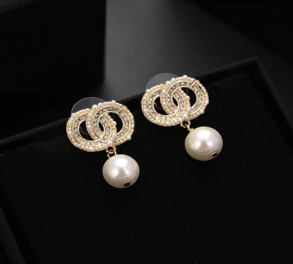 

2022 new fashion charm earrings aretes orecchini alphabet pearl brand designer earrings for women party wedding anniversary gift j8895500, Golden