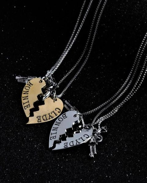 

pendant necklaces bonnie and clyde heart with gun necklace golden chain for fans gift style whole8634398, Silver