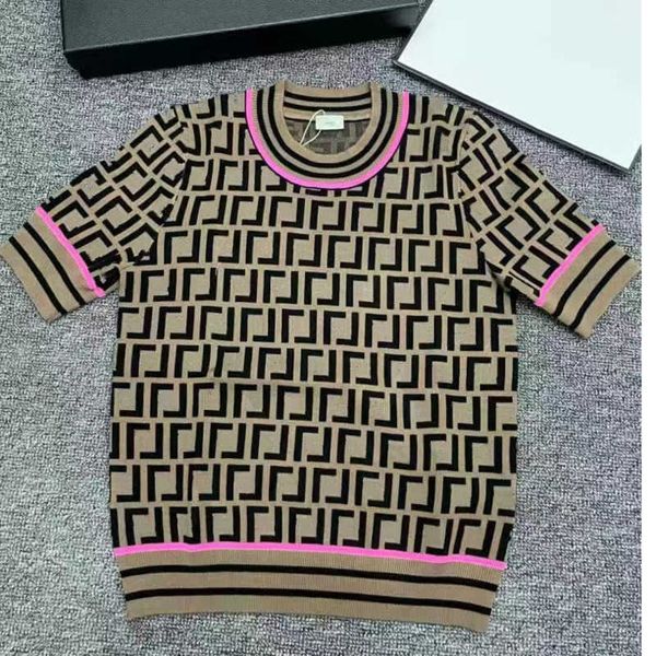 

women's knit t-shirt designer fashion phosphor letter f print short sleeves, White