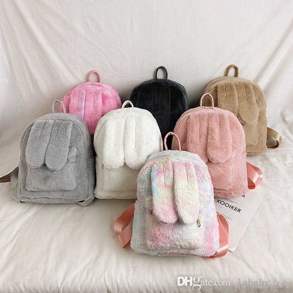 

cute rabbit ear kids plush backpack 2023 autumn winter new faux fur kawaii mini backpacks korean style fashion book school bag for teen girl