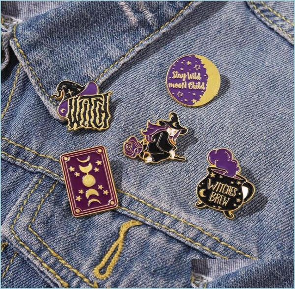 

pins brooches european magic world witch hat brooches geometric circle round rose lapel pins alloy enamel moon sun star clo5971341, Gray