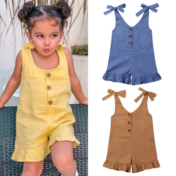 

rompers 1 6y baby girl cotton linen clothes girls ruffle romper kids jumpsuit summer sleeveless button overalls outfits 230724, Blue
