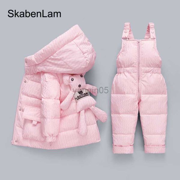 

down coat 2023winter overalls for girl kids snowsuit duck down parka coat bear toy outerwear children warm jackets baby jumpsuit 1-4 years h, Blue;gray