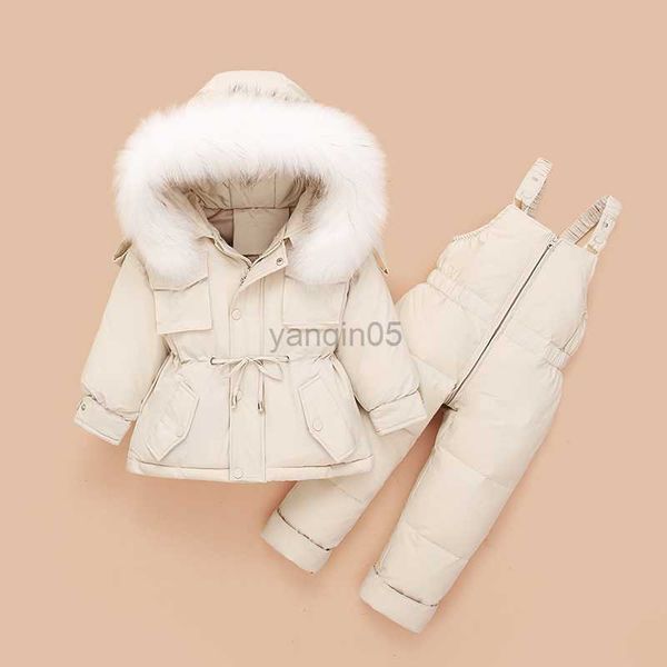 

down coat 2023 winter boys coat fur collar down jacket for girls thick jumpsuit 1-4 years kids baby snowsuit toddler overalls set hkd230725, Blue;gray