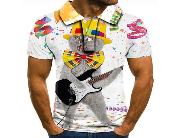 

3d printing men039s t shirts polo rock cat personality visual impact party shirt punk round neck american muscle s7481636, White;black