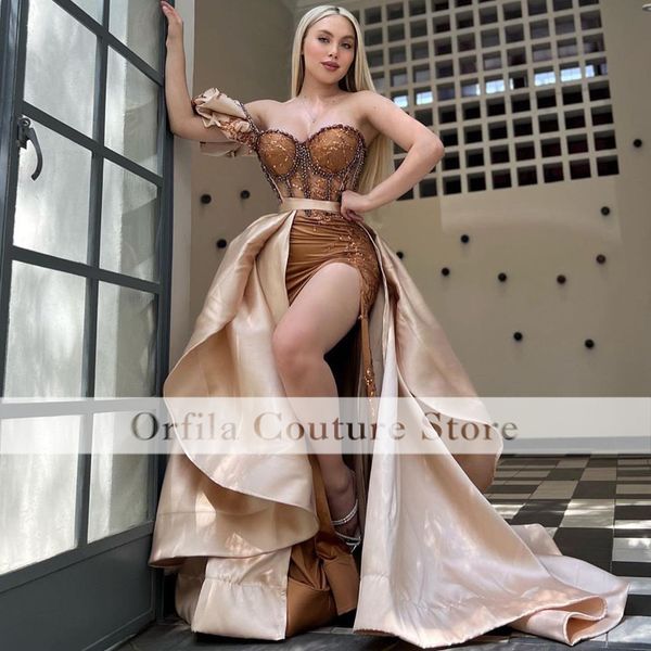 

one shoulder prom dress mermaid 2023 slit beaded dubai formal prom dress arabia celebrity party gown, Black