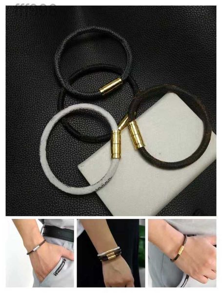 

charm magnetic leather mens steel brown buckle luxury grid jewelry ladies bracelet bracelets stainless designer three layer bracelet vacuum, Golden;silver