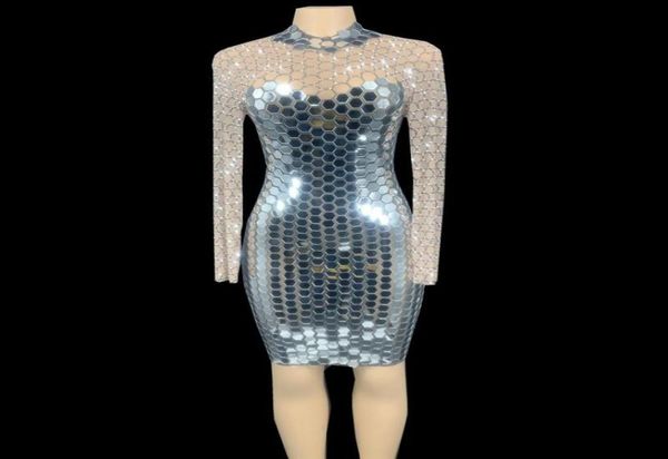 

stage wear shining rhines mirror transparent short dress women birthday celebrate prom party dresses bar dance show costumestage8920217, Black;red