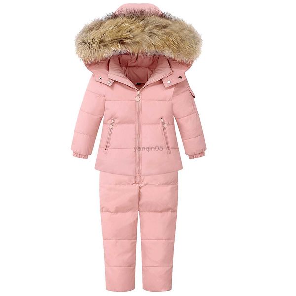 

down coat baby girls snowsuit white duck down jacket 2-piece toddler boys windproof snow wear kids hooded coat + warm snowbib pants hkd23072, Blue;gray