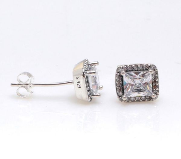 

925 sterling silver square big cz diamond earring fit jewelry gold rose gold plated stud earring women earrings9740798, Golden;silver