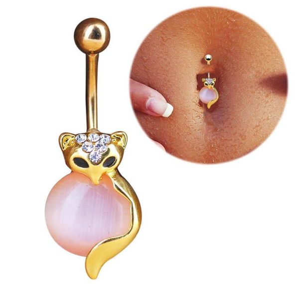

crystal ball fox dangle navel belly button bar barbell ring body piercing steel2578762, Silver