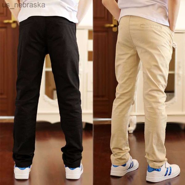 

418t boys casual solid 100 cotton straight pants for elastic waist children trousers 110180 l230518, Blue