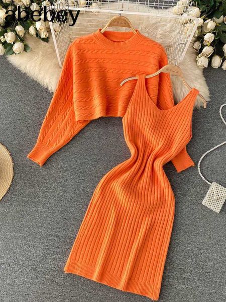 

two piece dress two piece dress women elegant slim two piece sets female sweater dress autumn winter high waist knitted ensemble z230726, White