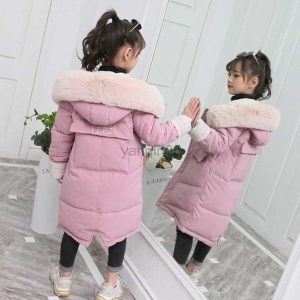 

down coat 2023 fashion girls clothing winter warm down cotton jackets children parka fur collar coats toddler thicken hooded kids clothes hk, Blue;gray