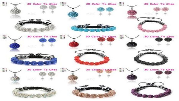 

5pcslot 10mm crystal clay new arrival disco bead rhinestone set bracelet necklace studs earrings jewelry set 7947102, Black