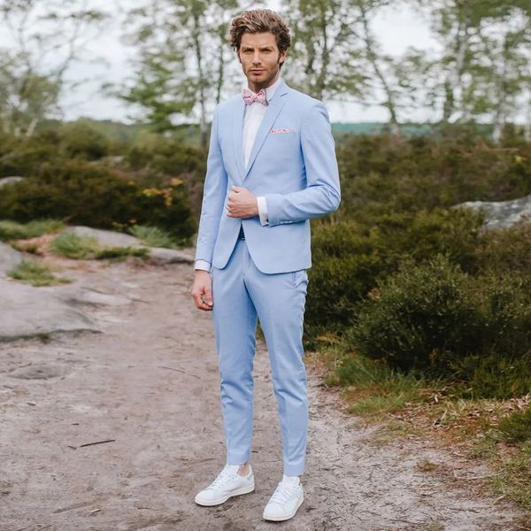 

light sky blue men's suit notched lapel blazers wedding male tuxedos slim fit groom wear 2 pieces set prom jacket pants, Black;gray