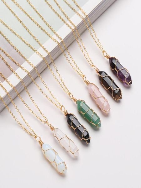 

hexagonal cylindrical crystal necklace natural stone pendant wrap stone necklace for women men jewelry3357618, Silver