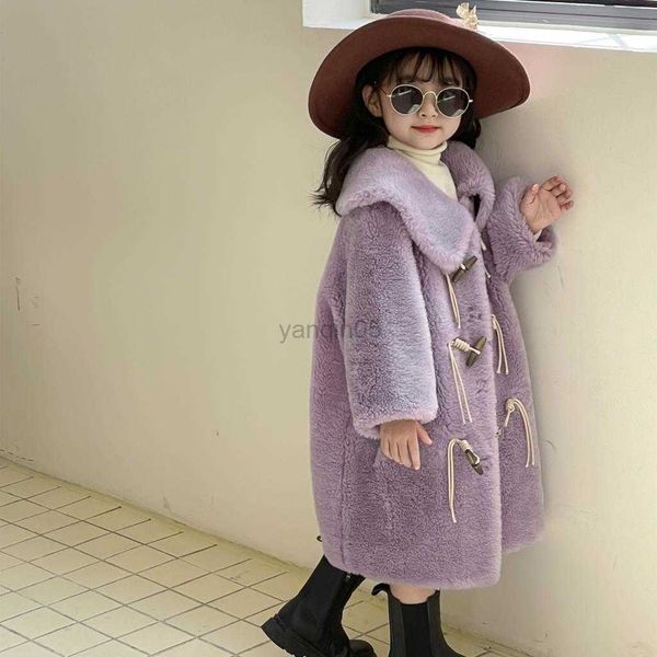 

down coat 2022 winter teen girls sheep sheared wool fur coat new winter kids lambs real wool long fur shearing coat for children hkd230725, Blue;gray