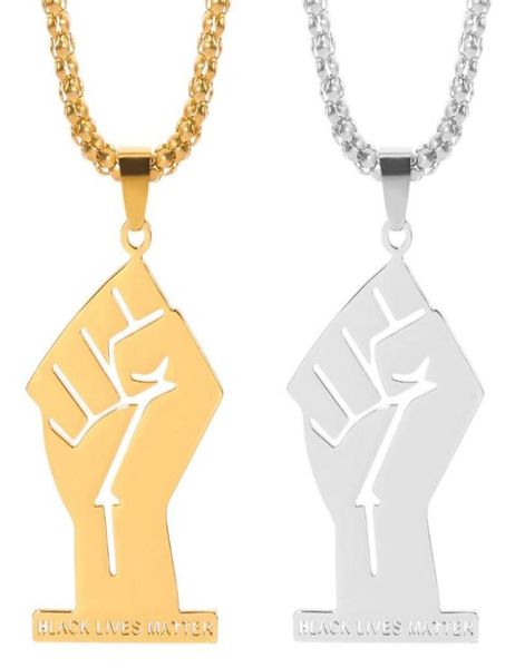 

black lives matter african pendant necklaces for women men gold color fist necklace stainless steel africa ornament jewelry gift5501076, Silver