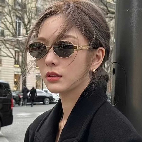 

new american oval frame women's fashion high sense network red small face personalized metal spicy girl sunglasses, White;black