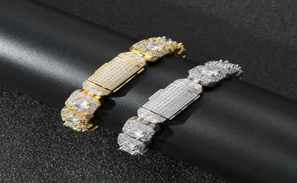 

13mm cz baguette bracelet design for men women luxury rapper bracelet with 18k gold rhodium plating jewelries1924233, Golden;silver
