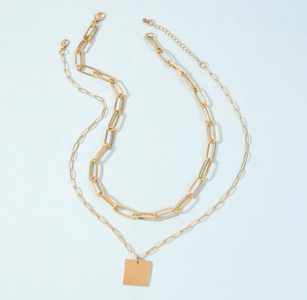 

sw127 punk style multi layer chunky thick chain choker necklaces for women vintage gold color metal square pendant statement neck5370427, Silver
