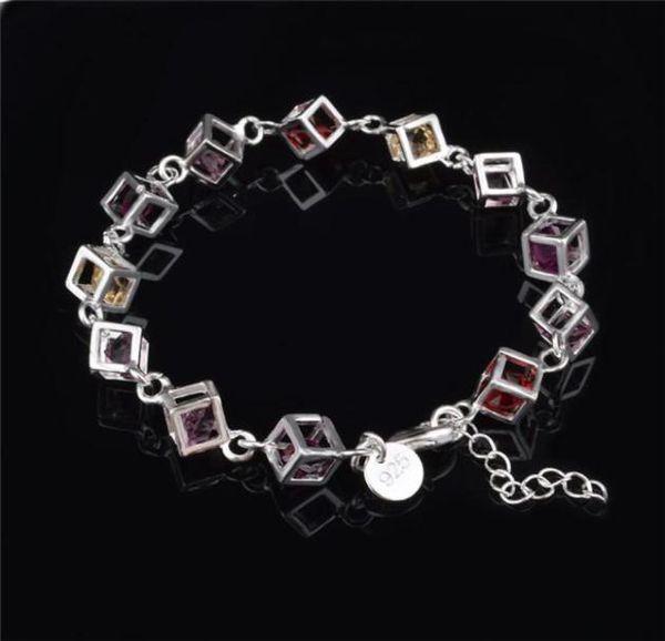 

2015 beautiful design 925 silver charm bracelet multicolour crystal fashion jewelry 3910690, Black