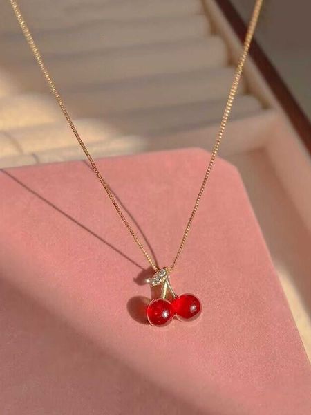 

women's accessories rhinestone cherry pendant necklace, Silver