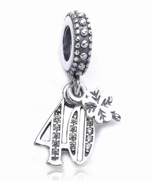 

new 100 real 925 sterling silver charm celebrate 40 years with crystal pendant beads for women gift fits european bracelets diy j4370585, Black