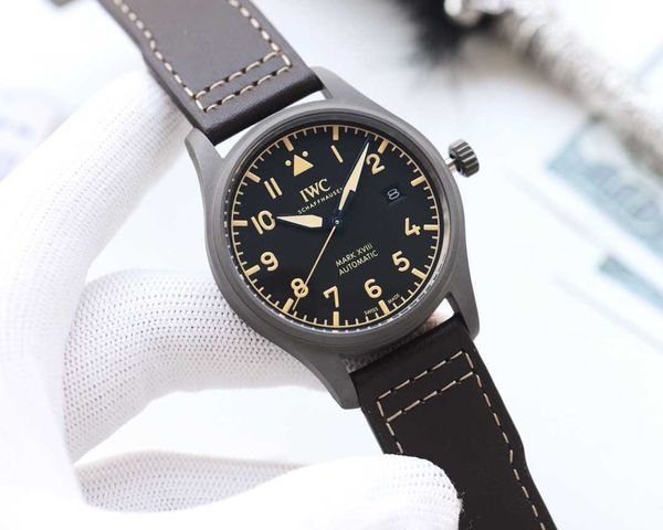 

designer iwc men watch pilot mechanical wristwatches 92gl automatical movement chronograph uhr montre prx luxe with box, Slivery;golden
