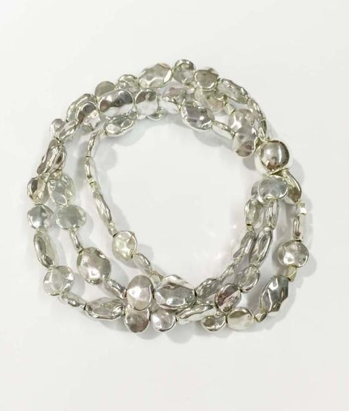 

silver hammered metal beads bracelet 3 rows casted beads strtech bracelet delicate metal beads stretch bracelet shinny silver4029094, Black
