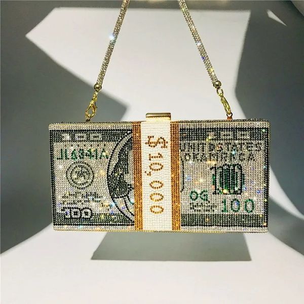 

creative fashion new money handbag rhinestone purse dollar fold cash party handbag shoulder wedding dinner bag