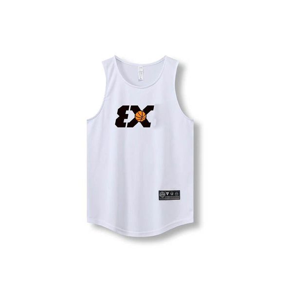 

summer men' fitness tank basketball training breathable elastic quick-drying sleeveless vest male casual top, White;black