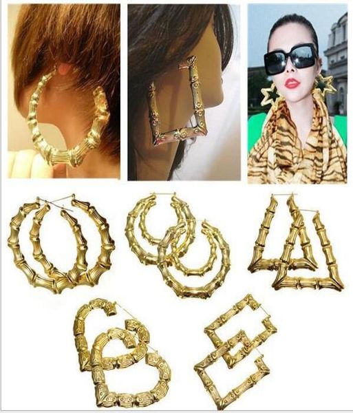 

fashion jewelry multiple shapes ethnic large vintage gold plated bamboo hoop earrings for women choice ps15414012691, Golden;silver
