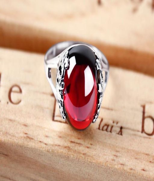 

genuine unique austrian 925 sterling silver ring with ruby stones for men vintage crystal fashion luxury women party jewelry j19074246178, Slivery;golden