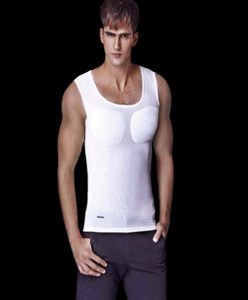 

men039s body shapers pecs muscle vest men padded shaper male bodybuilding t shirt tummy underwear beer belly tank 1764927, Black;brown