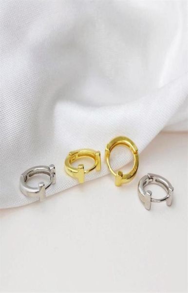 

style t shaped hoop earrings for women 925 sterling sliver letter hoops 2 color ear piercing jewelry huggie255q1659931, Golden;silver