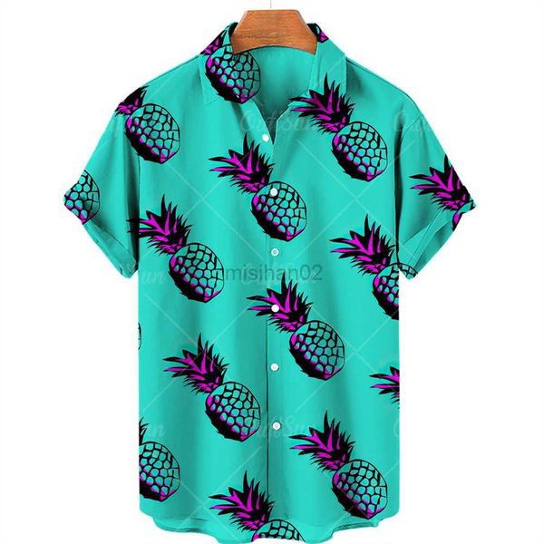 

men's casual shirts summer men's shirts hawaiian pineapple pattern short sleeves fruit print casual fashion clothing loose turn-d, White;black