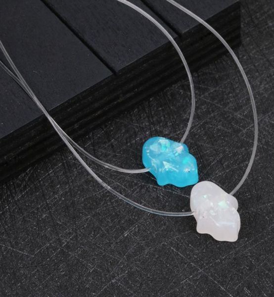 

cute lucky hand pendant necklaces with transparent fish rope chain choker for women men boy jewelry7396488, Silver
