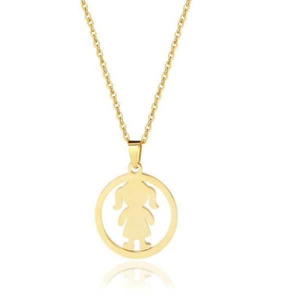 

pendant necklaces stainless steel small baby girl child character figure in circle round gold chain women bridal wedding jewelry5809192, Silver