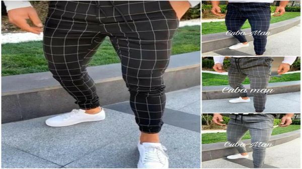 

men cargo pants high wasit spring summer fashion pocket men039s slim fit plaid straight leg trousers casuals pencil jogger1283354, Black