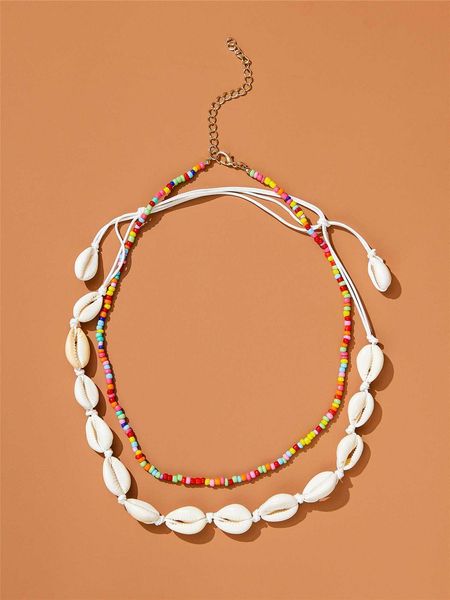 

women's accessories 2pcs shell beaded necklace, Silver
