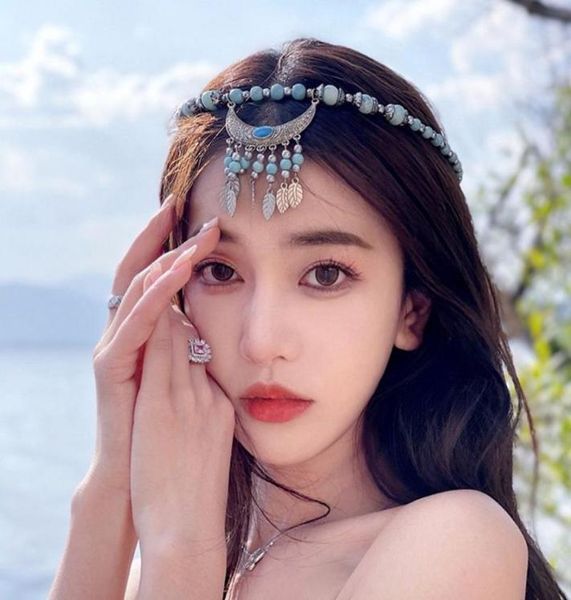 

pendant necklaces ethnic style collar women handmade color bead necklace female headdress clavicle chain hair accessories jewelry1202413, Silver