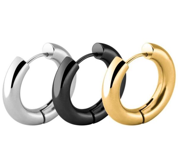 

fashionmen women round circle pendientes color gold black titanium steel round 5mm thick handles hoop huggie earring jewelry6852456, Golden;silver
