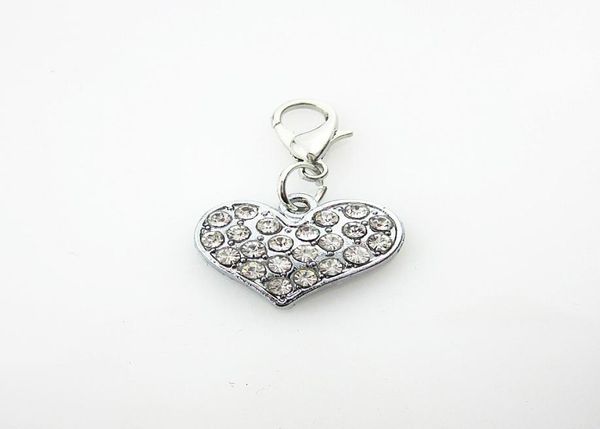 

20pcs selling lobster clasp rhinestone crystal heart dangle charms for floating pendant lockets diy jewelry9472076, Bronze;silver
