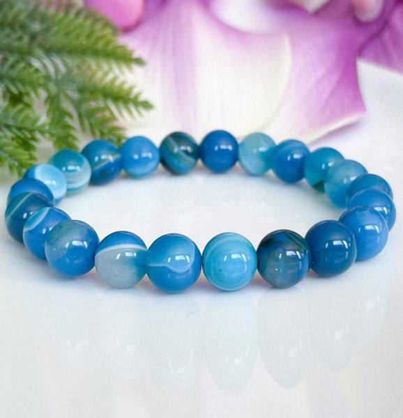 

mg15163 strand a grade blue agate gemstone bracelet healing crystals mala bracelets womens negative energy protection jewelry5835310, Black
