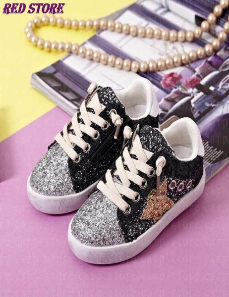 

children casual shoes boys039 board fashion sequins sneaker girls glitter star princess kids sneaker q06298565990, Black;red